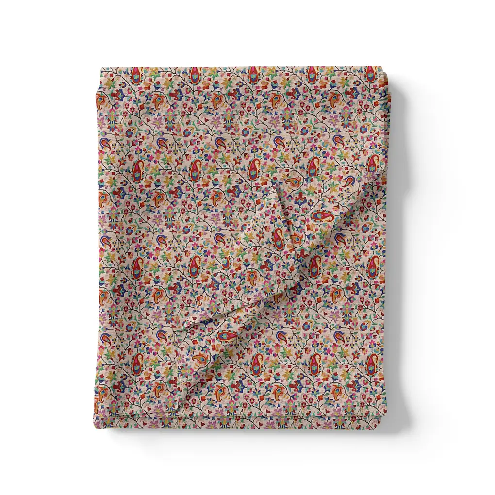 Multicolour Paisley With Buds Leaves Digital Printed Fabric - Weightless - Image 3