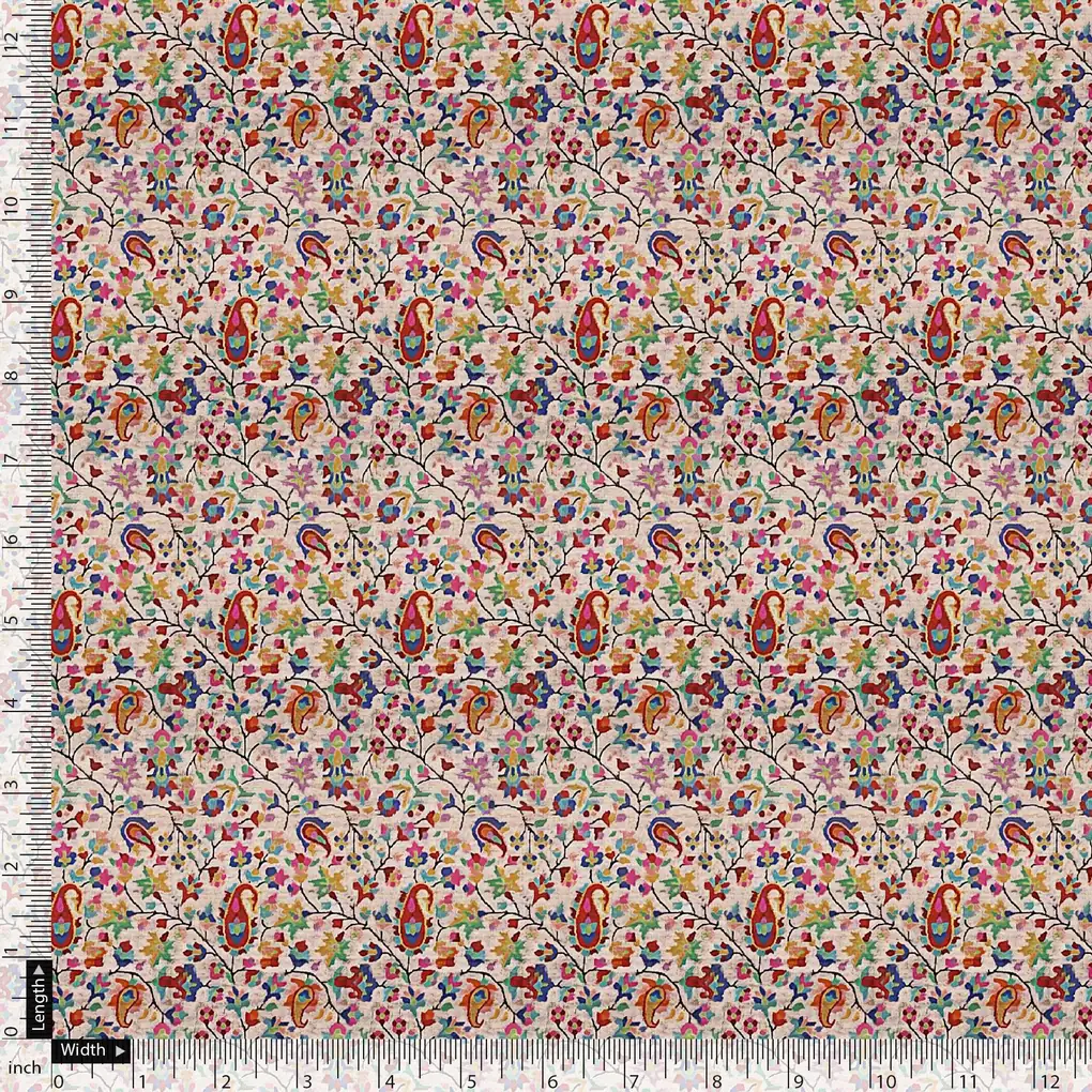 Multicolour Paisley With Buds Leaves Digital Printed Fabric - Weightless - Image 5