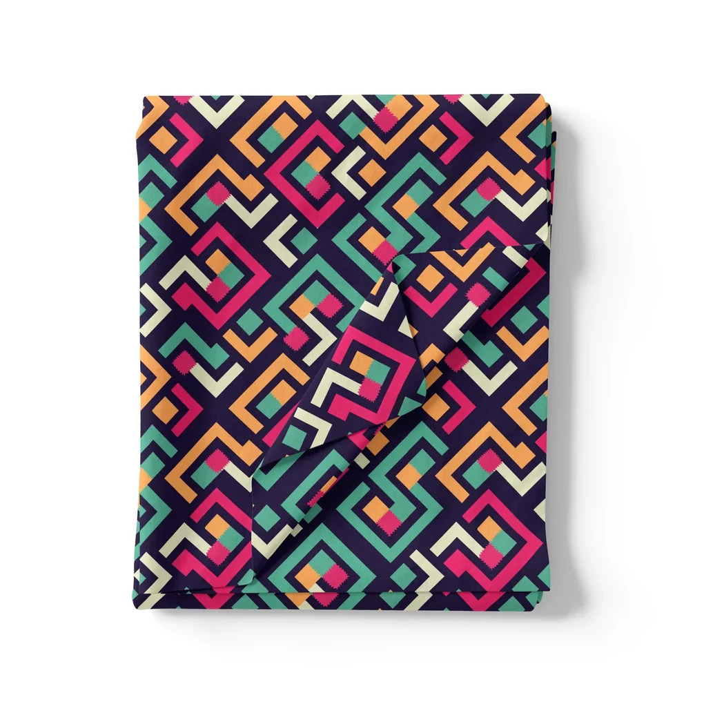 Multicolour Puzzle Rainbow Greek Key Digital Printed Fabric - Image 3