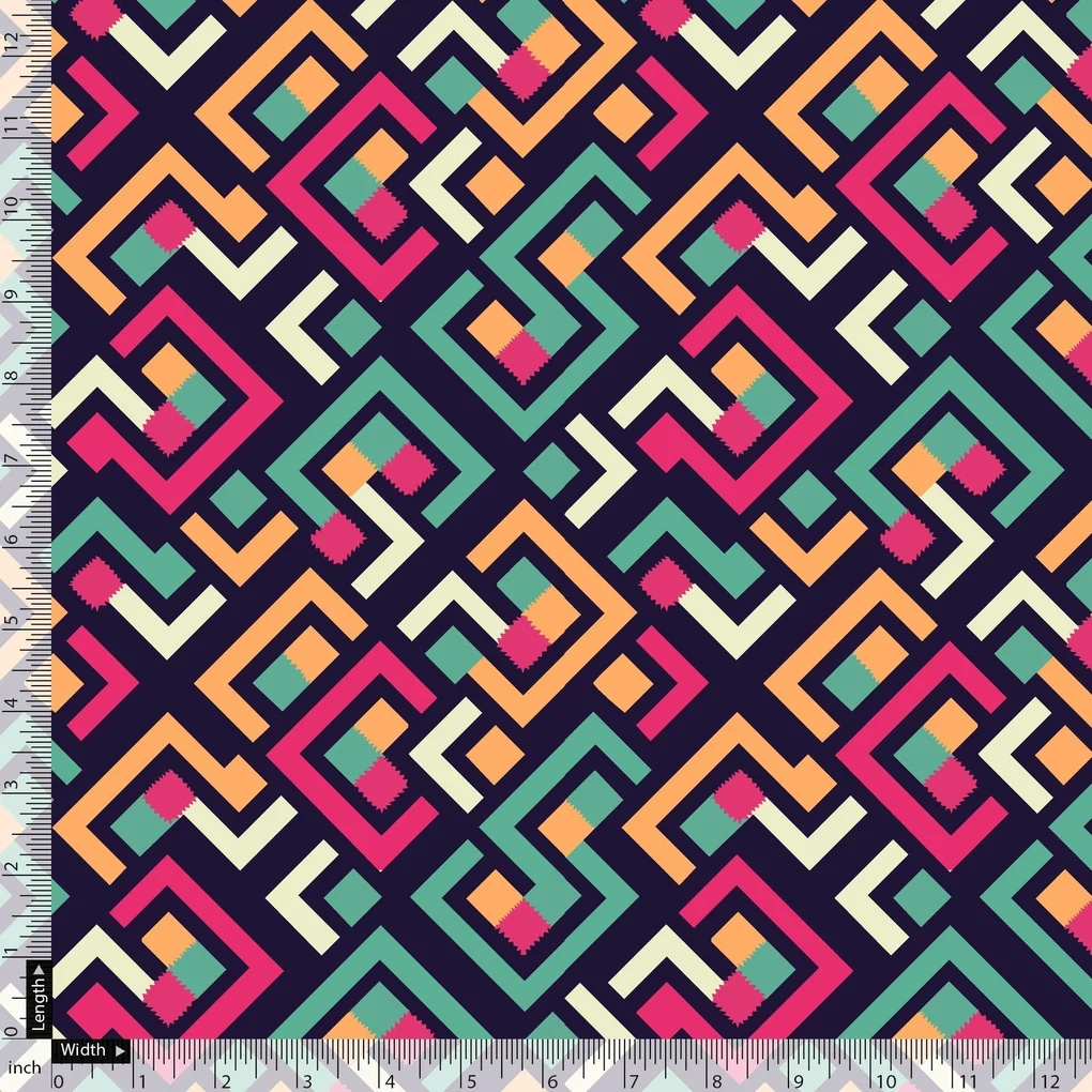 Multicolour Puzzle Rainbow Greek Key Digital Printed Fabric - Image 4
