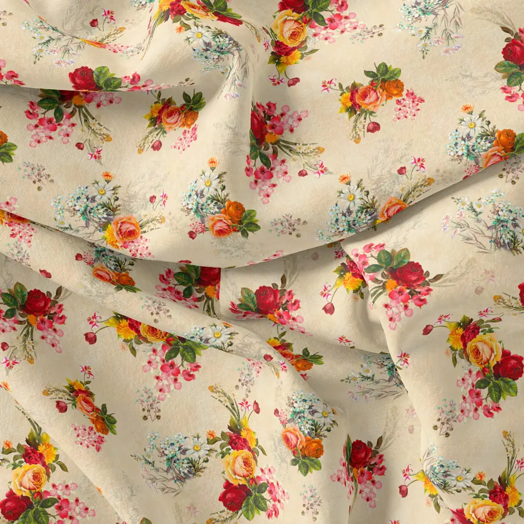 Multicolour Red And Yellow Roses Digital Printed Fabric - Image 3