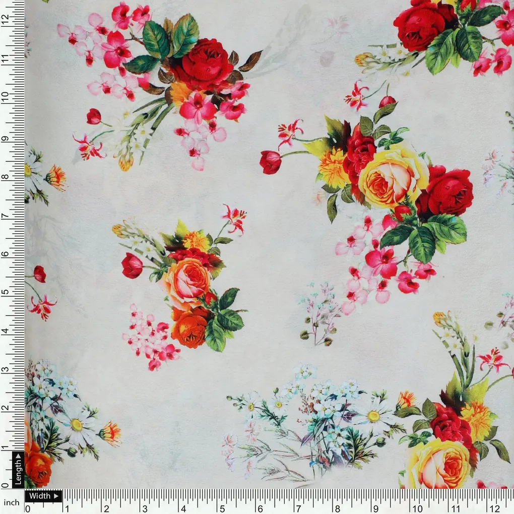 Multicolour Red And Yellow Roses Digital Printed Fabric - Japan Satin - Image 4