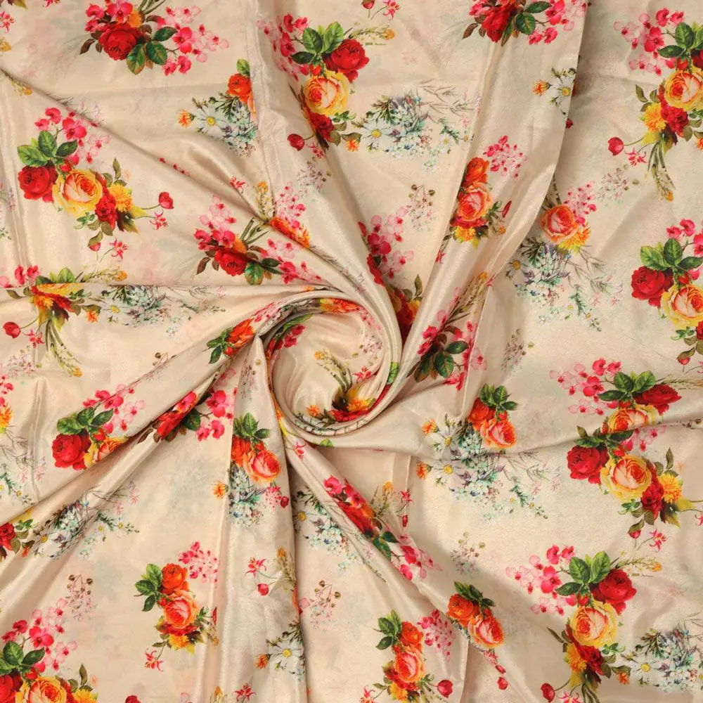 Multicolour Red And Yellow Roses Digital Printed Fabric - Silk Crepe - Image 2