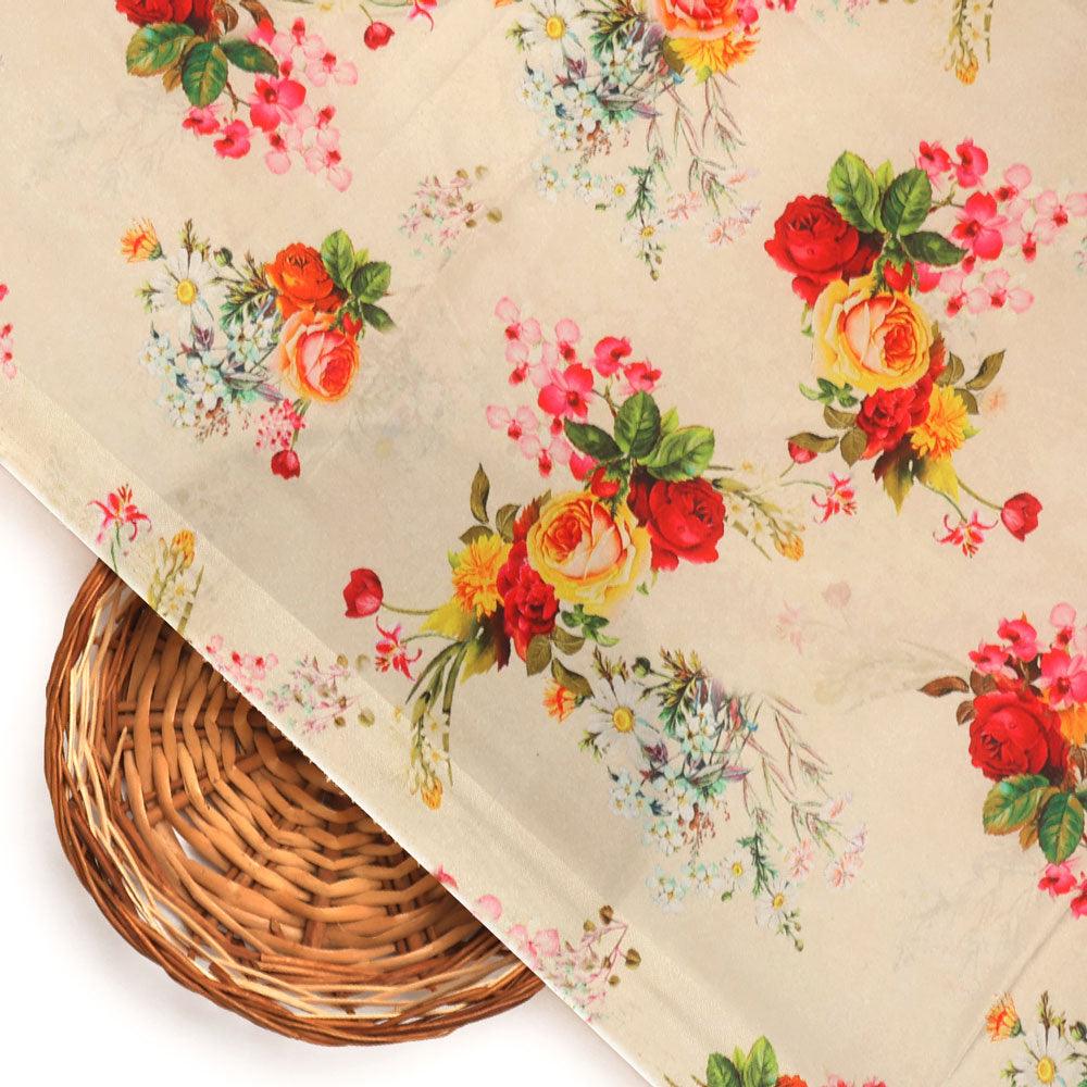 Multicolour Red And Yellow Roses Digital Printed Fabric - Silk Crepe - Image 3