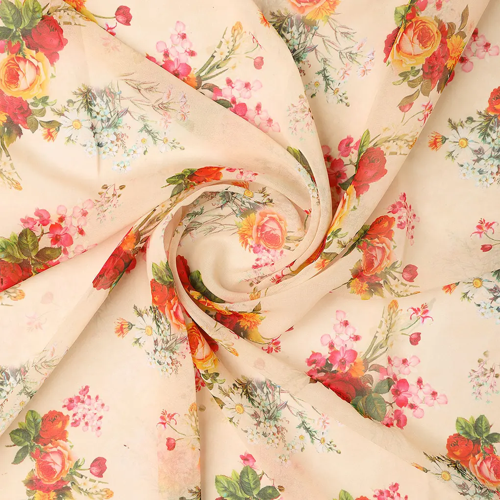 Multicolour Red And Yellow Roses Digital Printed Fabric - Weightless - Image 2