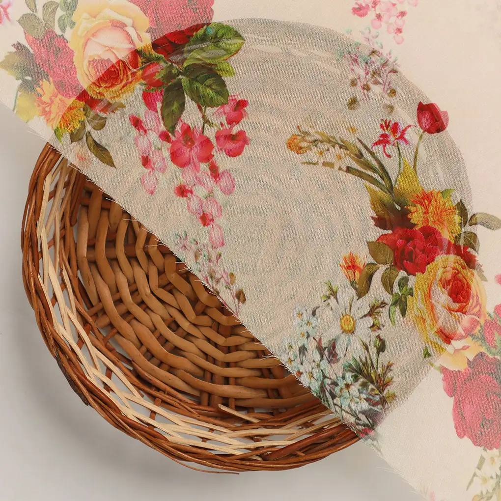 Multicolour Red And Yellow Roses Digital Printed Fabric - Weightless - Image 3