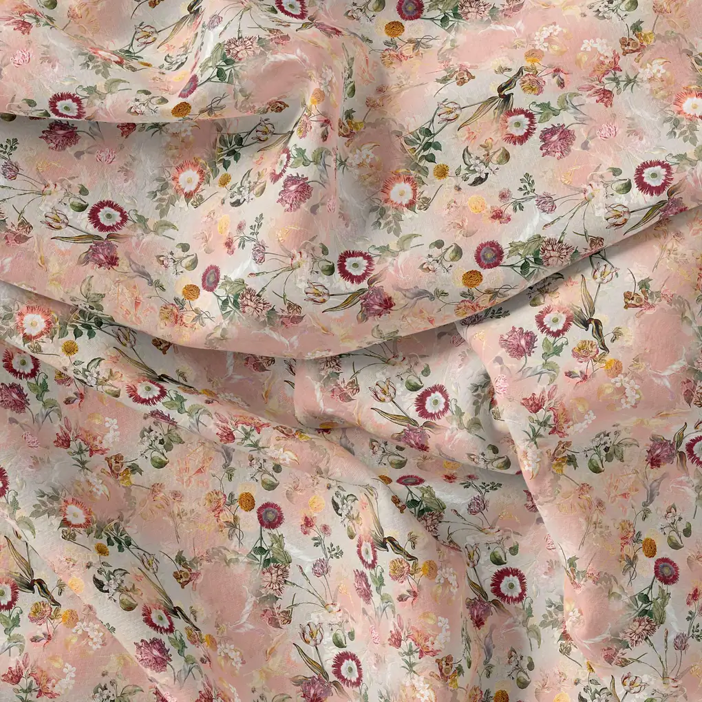 Multicolour Sunflower With Green Leaves Digital Printed Fabric - Image 4