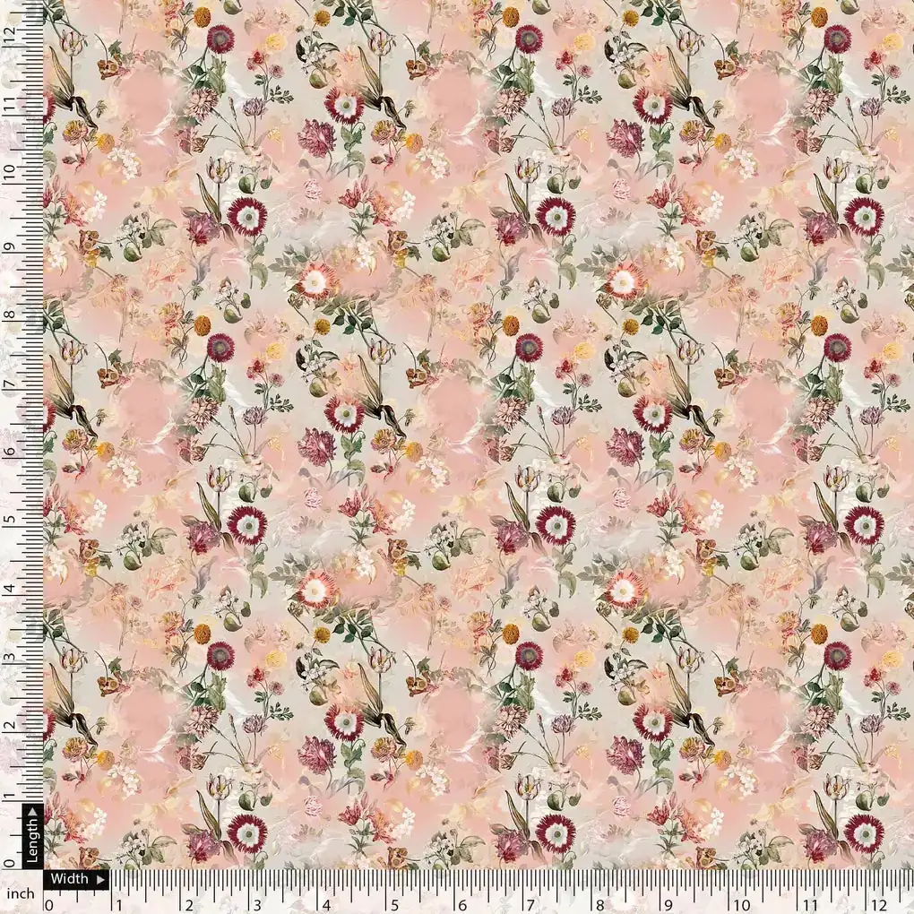 Multicolour Sunflower With Green Leaves Digital Printed Fabric - Image 5