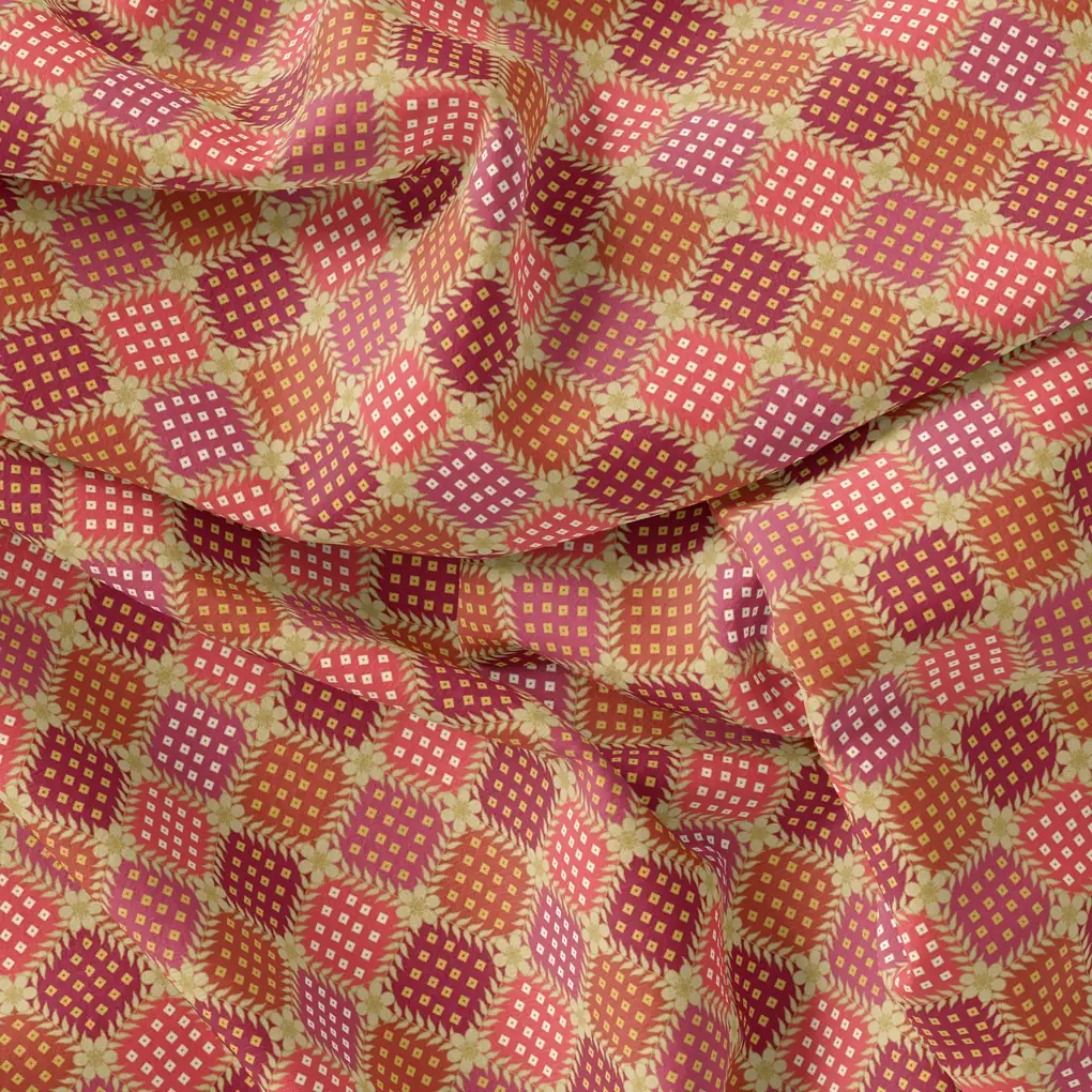 Multicolour With Flower Honeycomb Digital Printed Fabric - Image 3