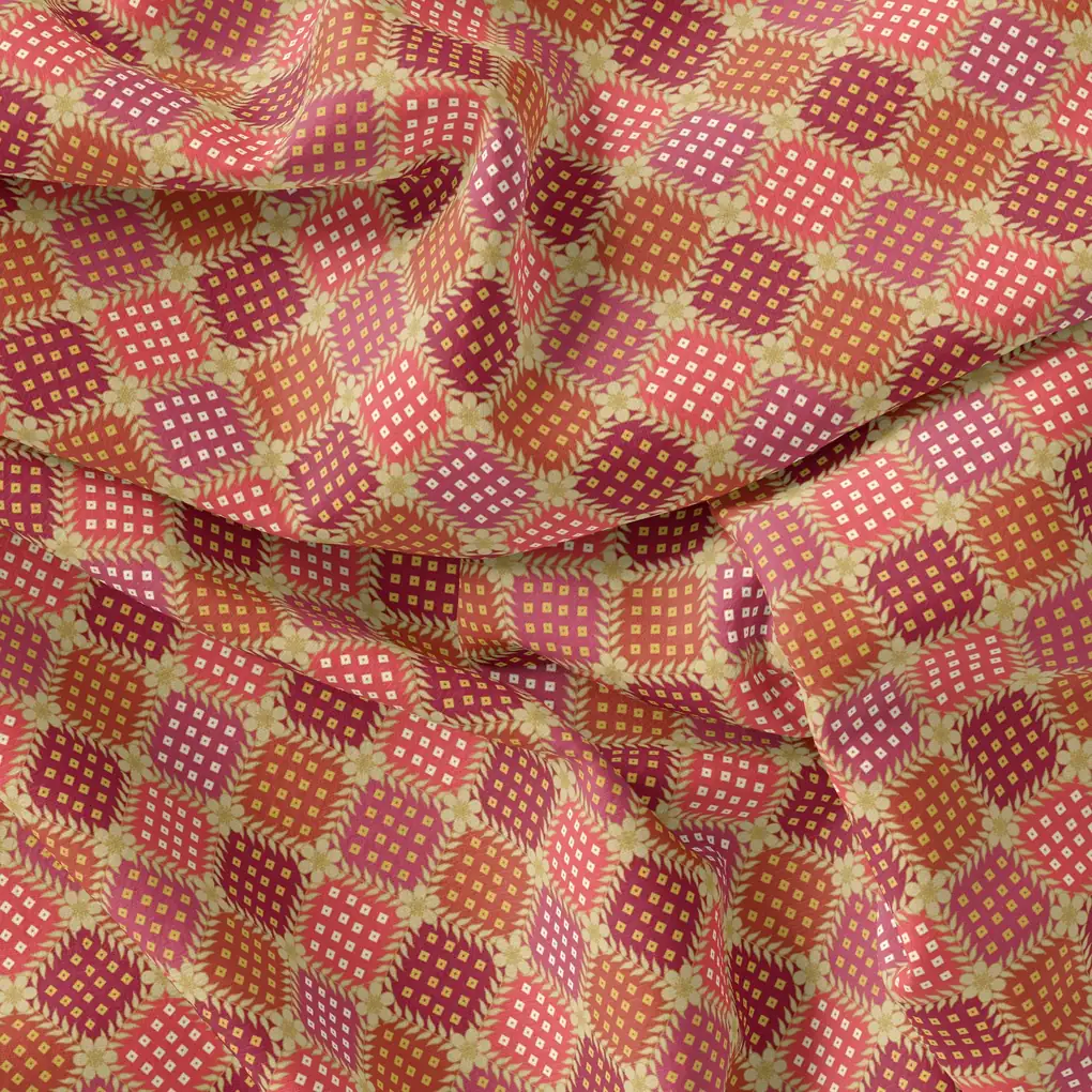 Multicolour With Flower Honeycomb Digital Printed Fabric - Organza - Image 3