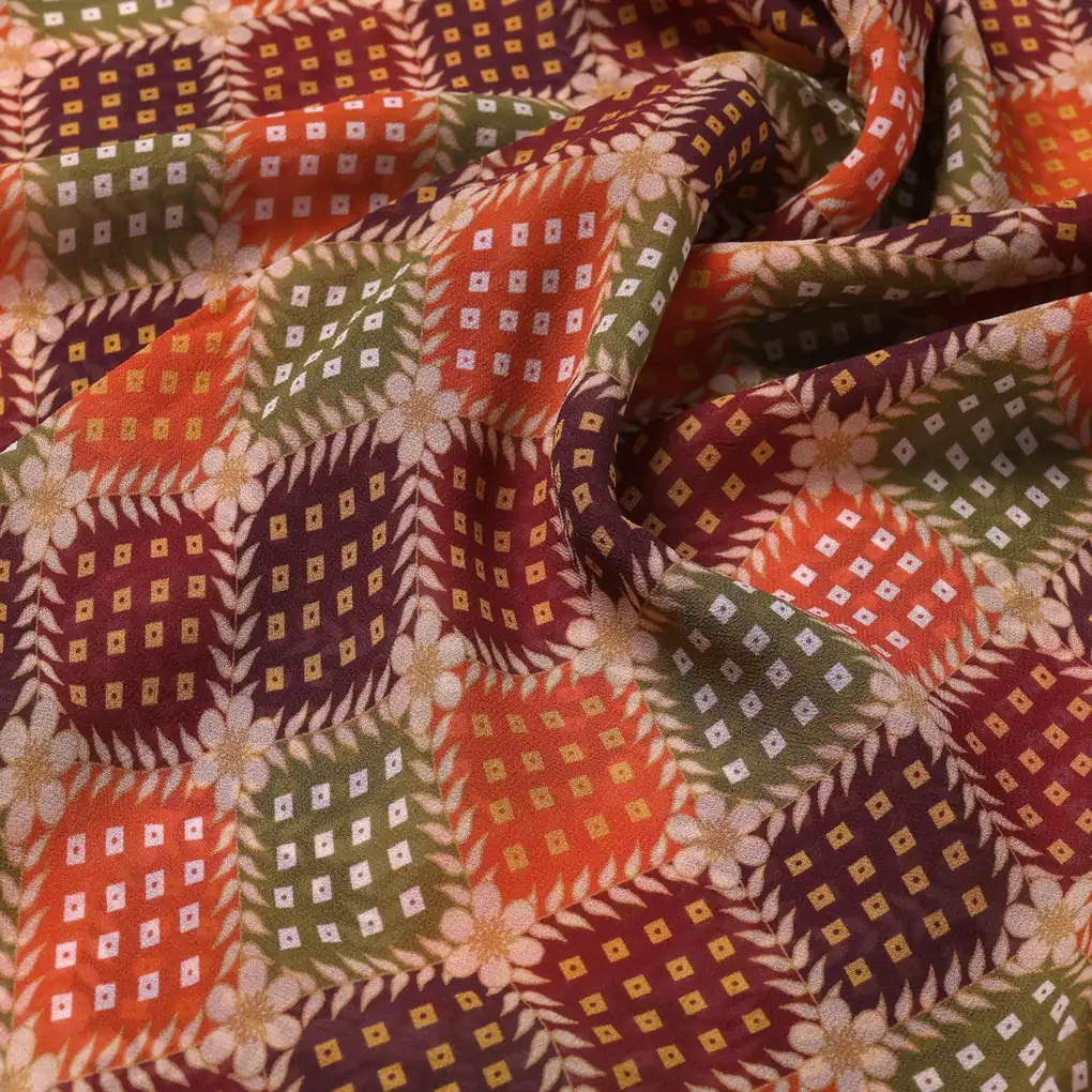 Multicolour With Flower Honeycomb Digital Printed Fabric - Pure Georgette - Image 3