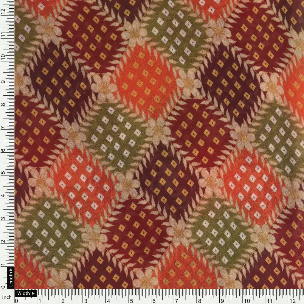 Multicolour With Flower Honeycomb Digital Printed Fabric - Pure Georgette - Image 4