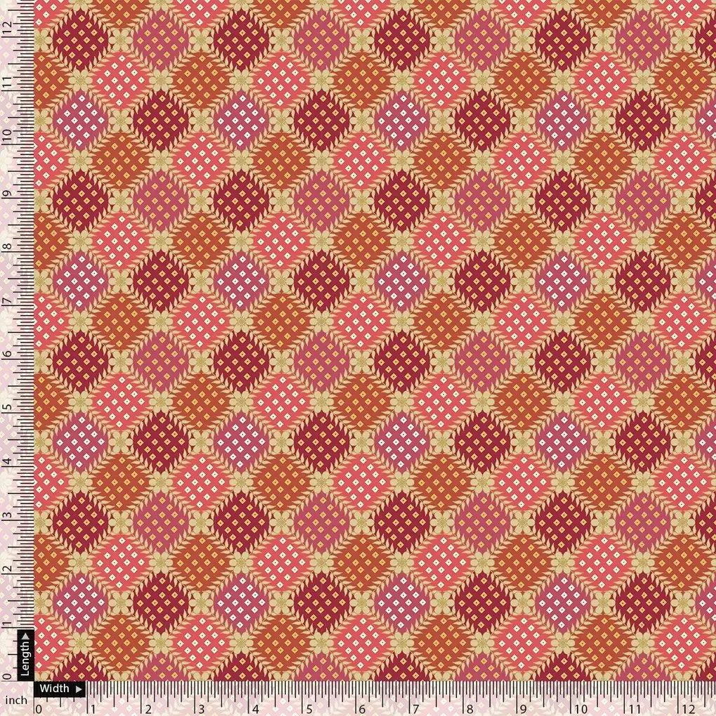 Multicolour With Flower Honeycomb Digital Printed Fabric - Pure Muslin - Image 4