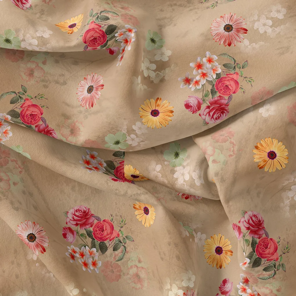 Multitype Of Flower Sunflower And Roses Digital Printed Fabric - Weightless - Image 3