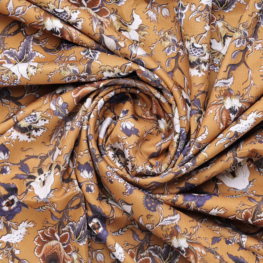 Mustard Ethnic Floral Printed Polyester Fabric for Apparel & Decor - Image 2