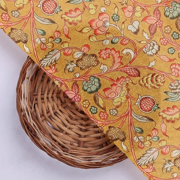 Mustard Gold Floral Tusser Silk Fabric - Image 3