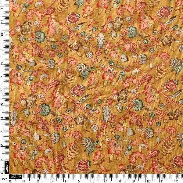 Mustard Gold Floral Tusser Silk Fabric - Image 4
