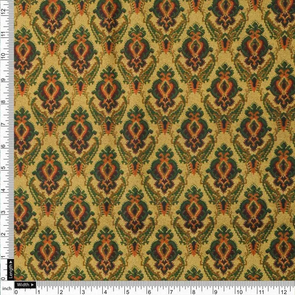 Mustard & Green Ethnic Damask Patterned Rayon Fabric - Image 4