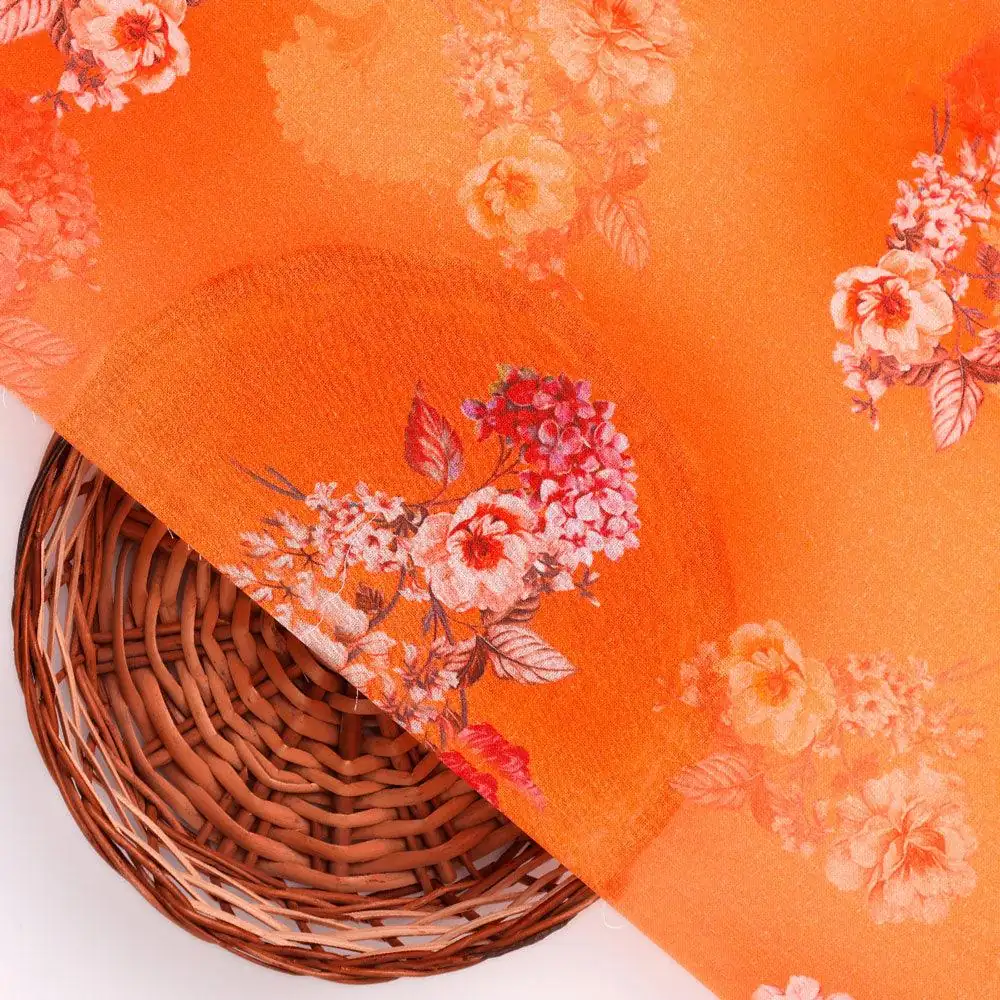 Mustard Yellow Flower Printed Pure Cotton Fabric Material - Image 2