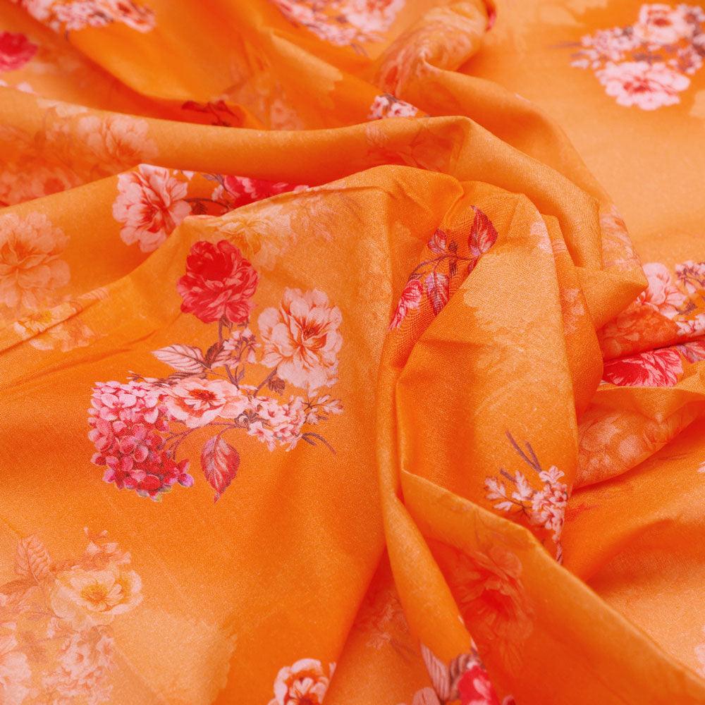 Mustard Yellow Flower Printed Pure Cotton Fabric Material - Image 3