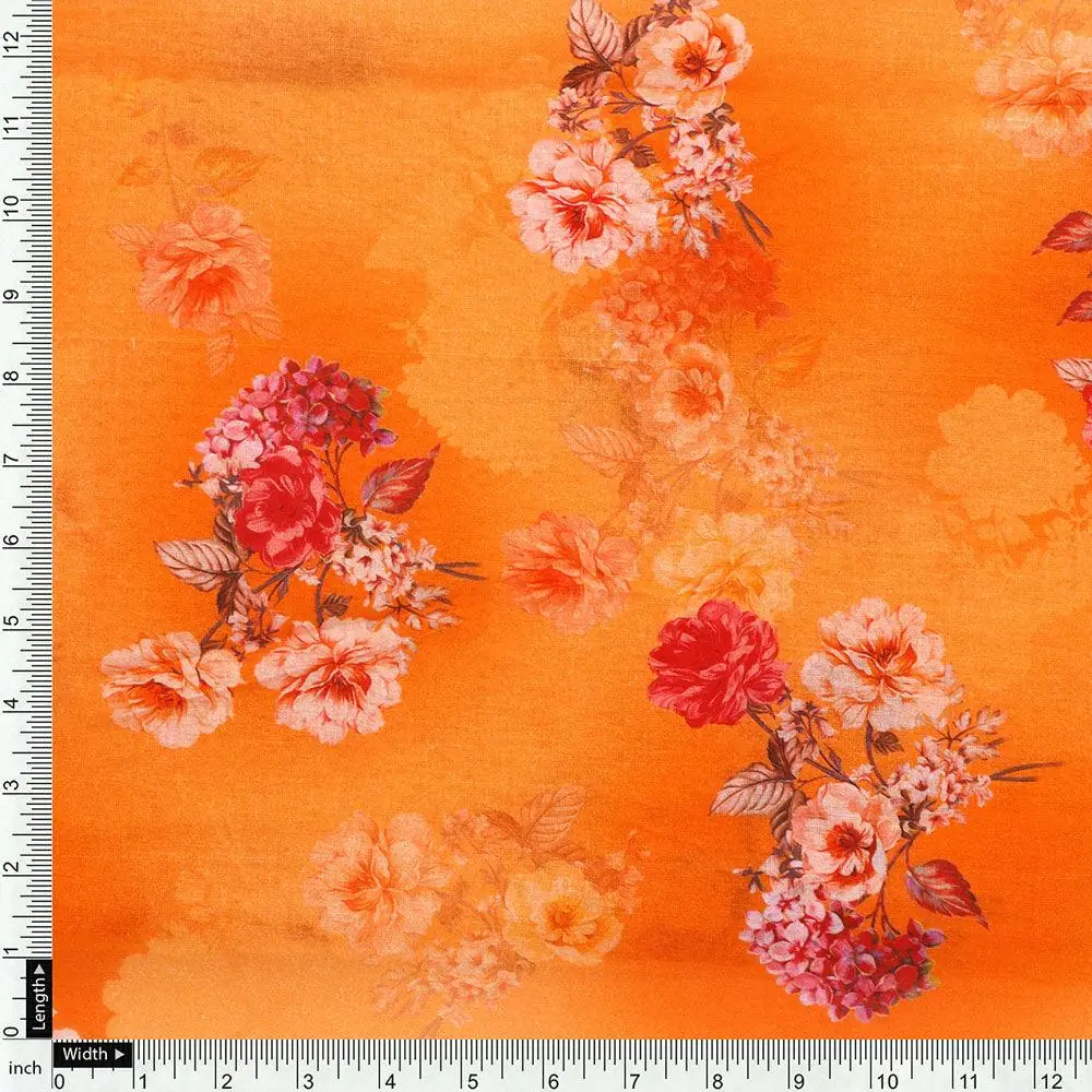 Mustard Yellow Flower Printed Pure Cotton Fabric Material - Image 4