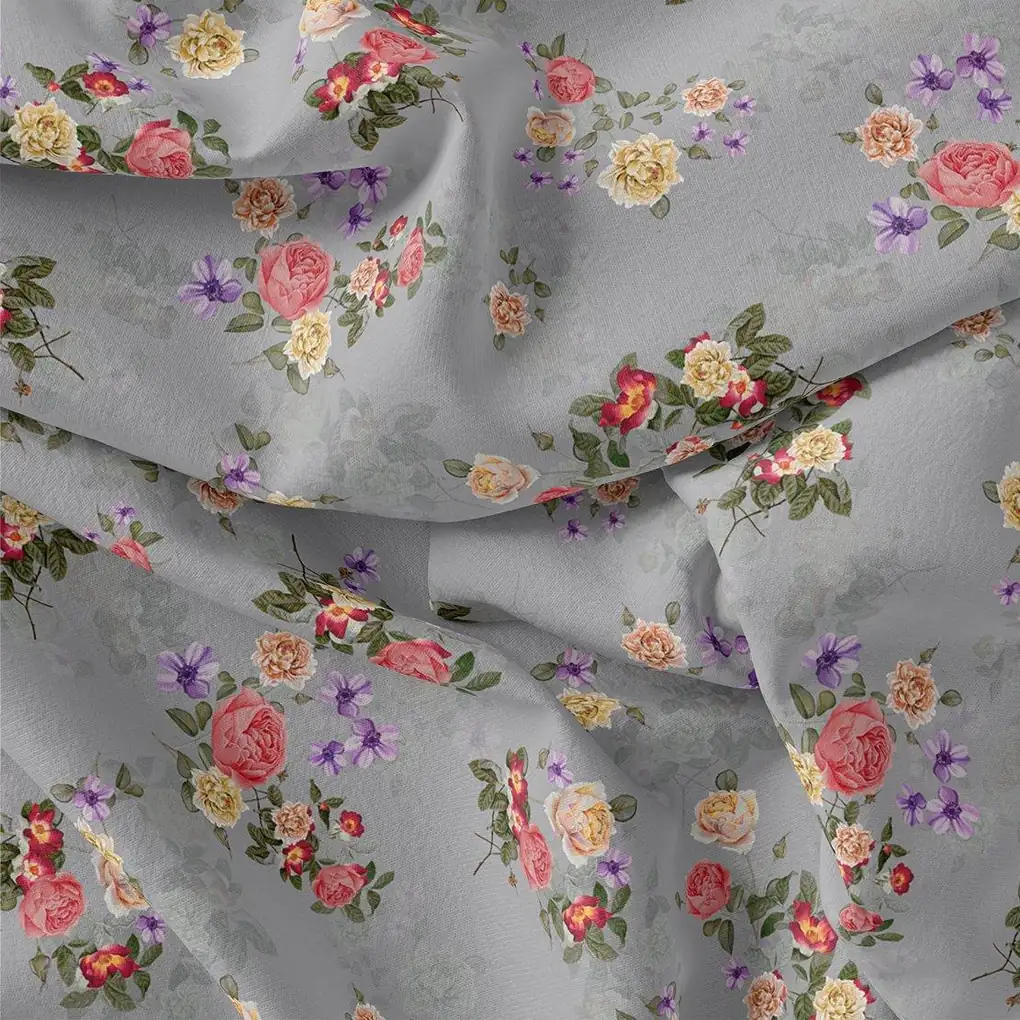 Natural Colourful Roses Digital Printed Fabric - Japan Satin - Image 3