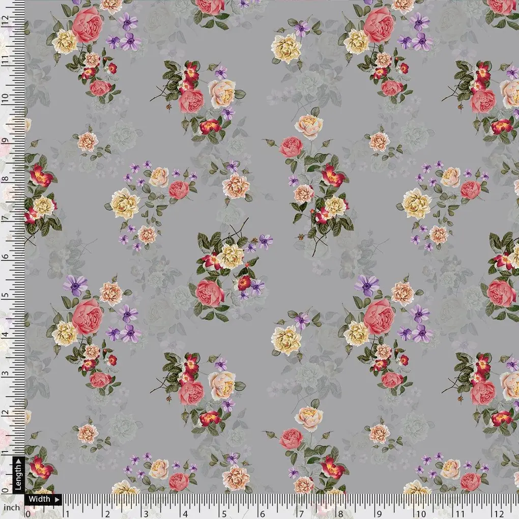 Natural Colourful Roses Digital Printed Fabric - Muslin - Image 4