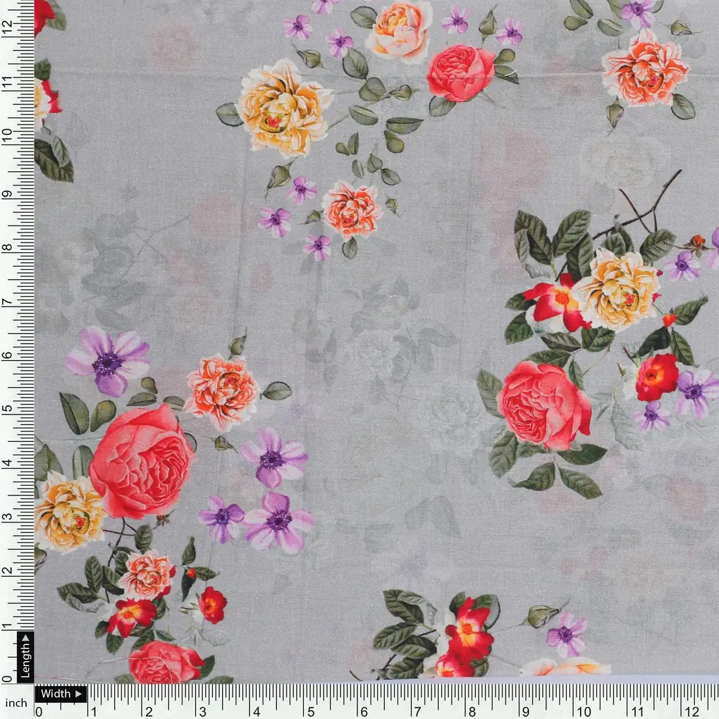 Natural Colourful Roses Digital Printed Fabric - Pure Cotton - Image 4