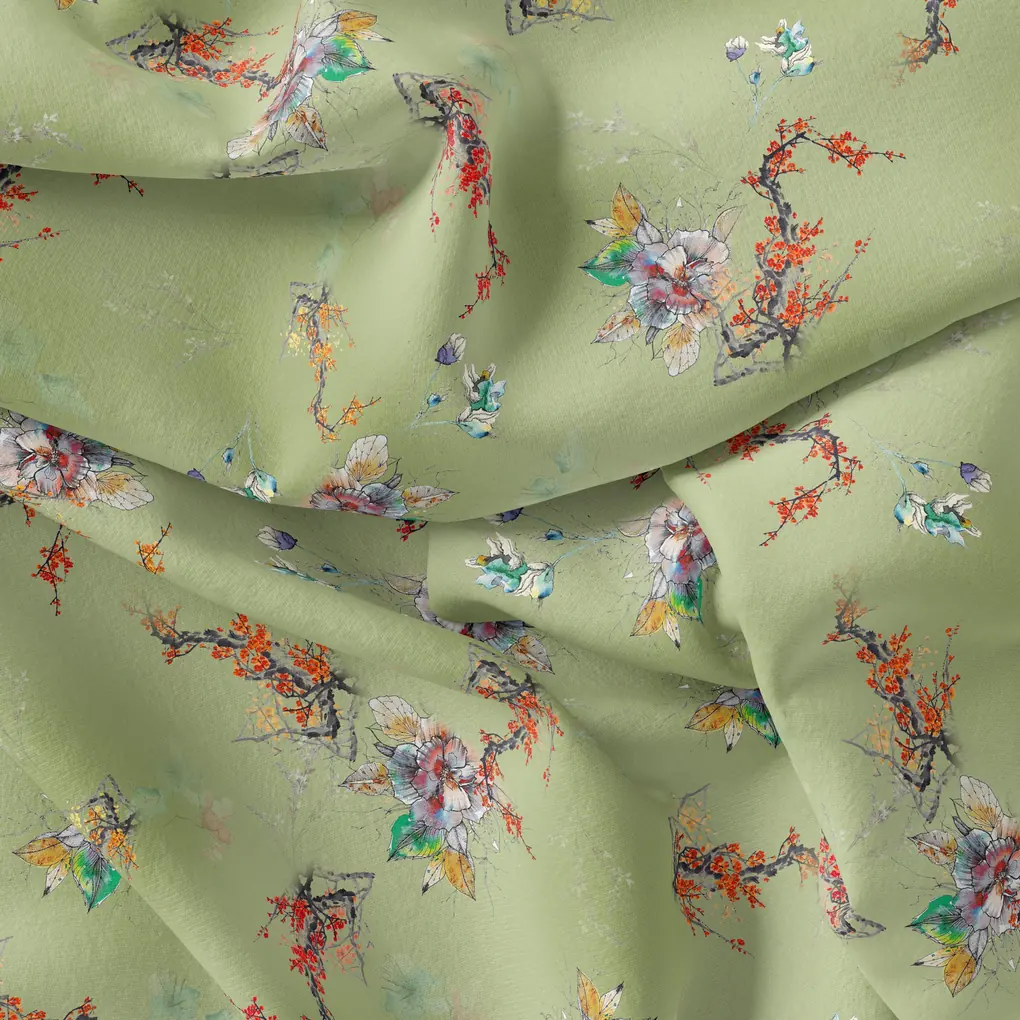 Nature Art Botanical Flower Digital Printed Fabric - Image 4