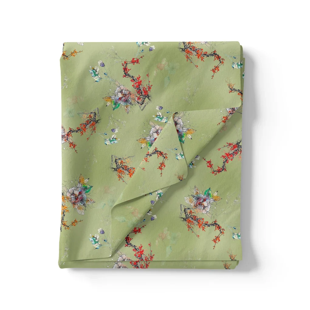 Nature Art Botanical Flower Digital Printed Fabric - Pure Georgette - Image 3