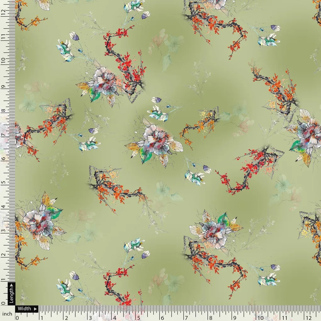 Nature Art Botanical Flower Digital Printed Fabric - Pure Georgette - Image 5