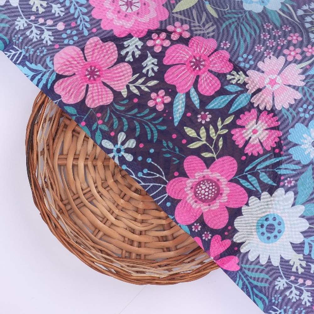 Navy Blue Floral Organza Fabric - Image 3