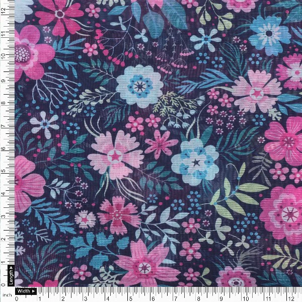 Navy Blue Floral Organza Fabric - Image 4