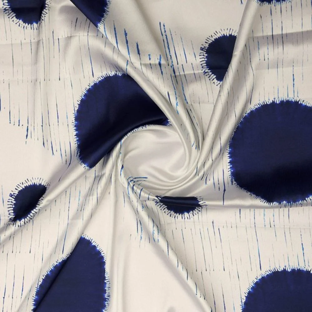Navy Blue Shibori Dot Print on Lustrous Japan Satin - Image 2
