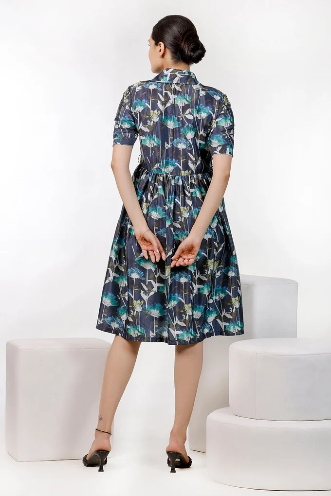 Neavy Blue Floral Print Dress - Image 3
