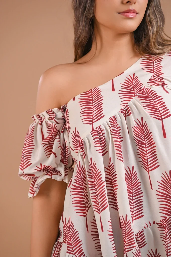 Off-Shoulder Tiered Printed Midi Dress - Image 3