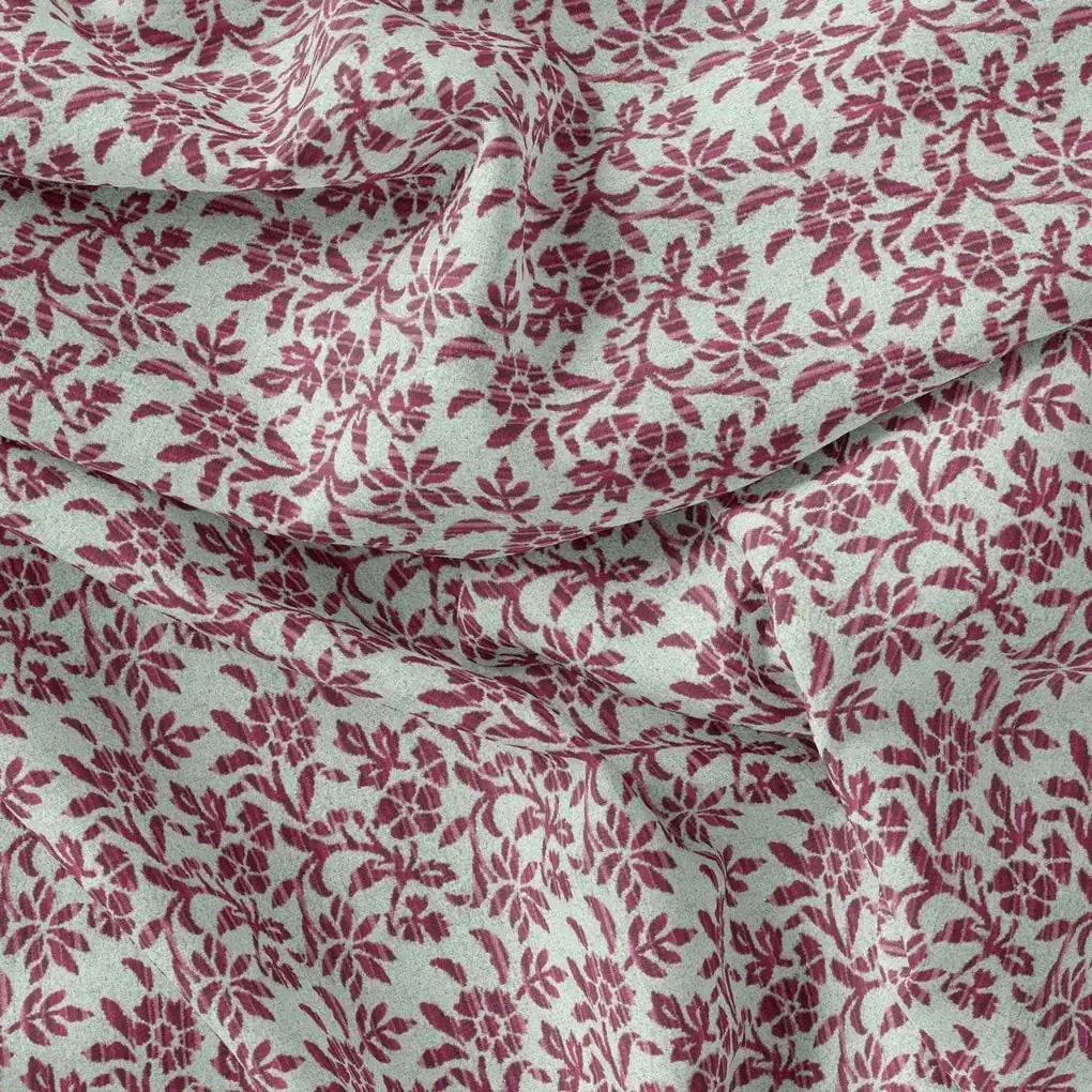 Off White Flower Silk Crepe Printed Fabric - Image 4