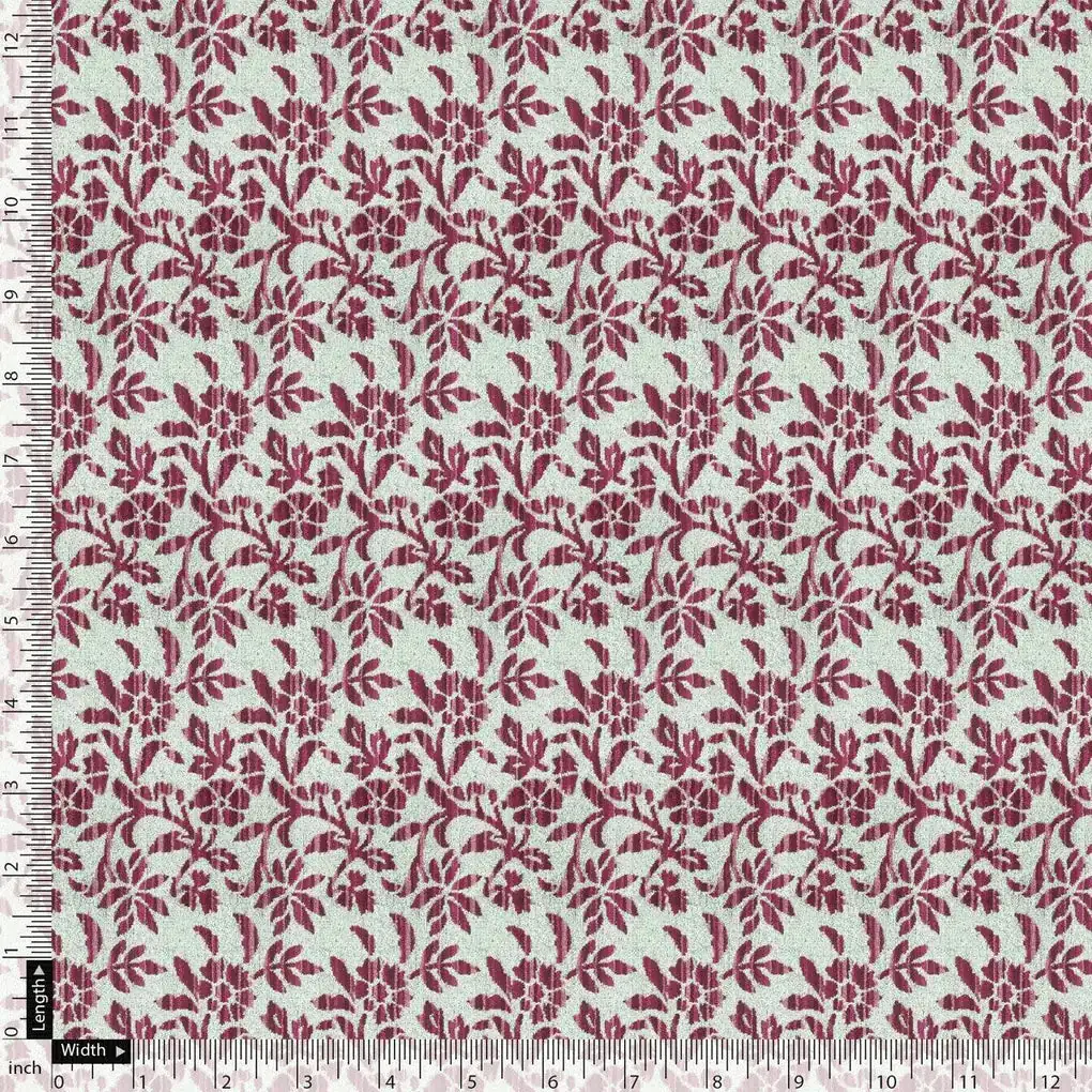 Off White Flower Silk Crepe Printed Fabric - Image 5