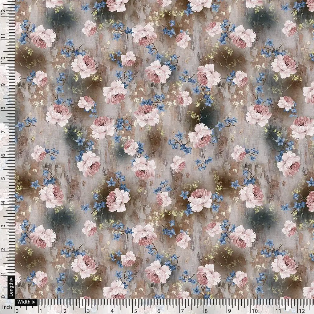 Oil Painted Cool Tiny Magnolia Digital Printed Fabric - Image 4