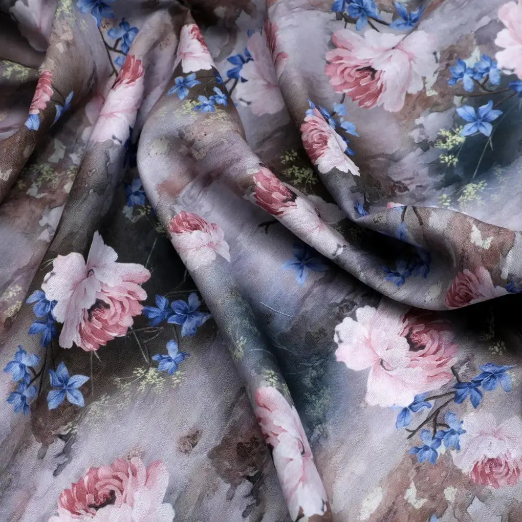 Oil Painted Cool Tiny Magnolia Digital Printed Fabric - Muslin - Image 3