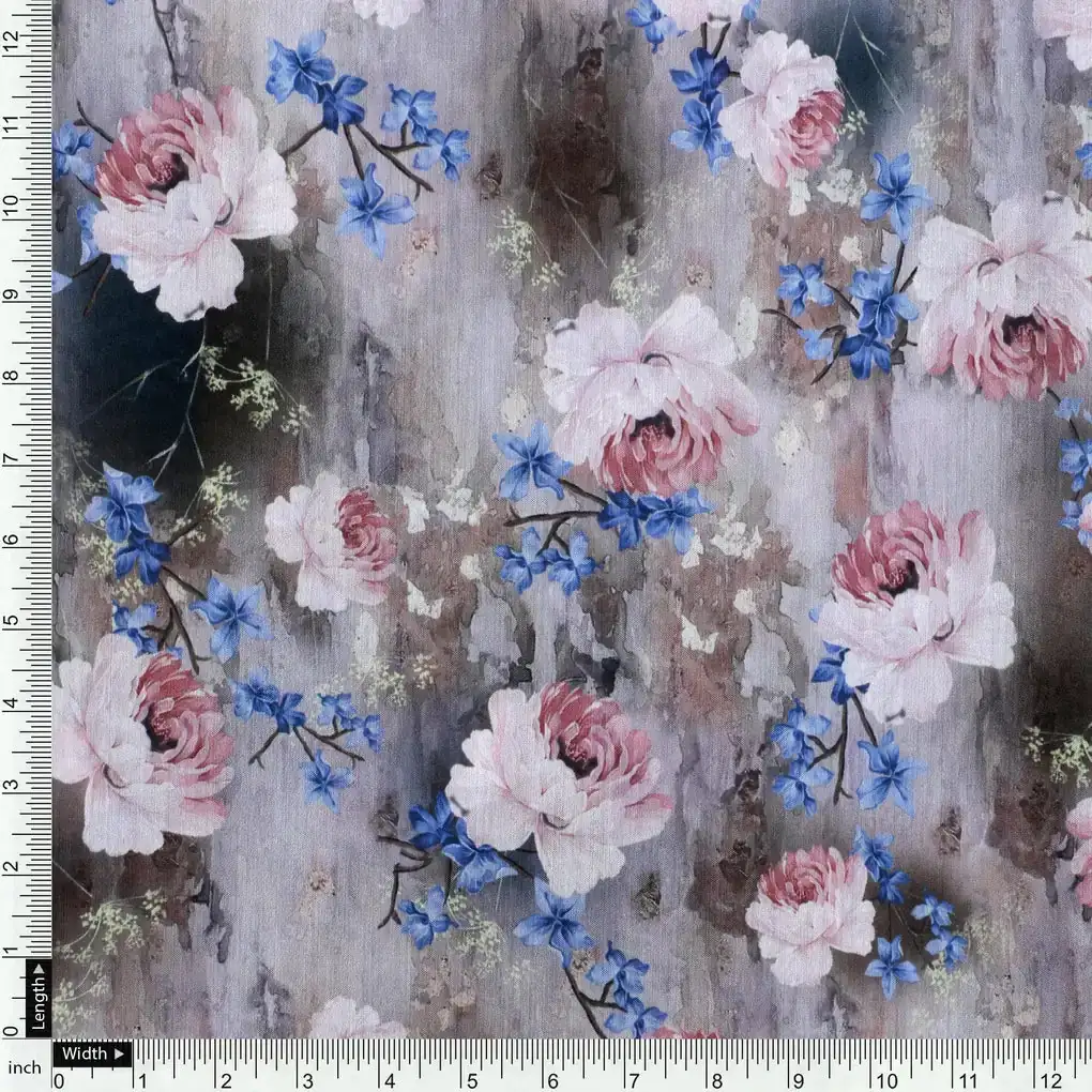 Oil Painted Cool Tiny Magnolia Digital Printed Fabric - Muslin - Image 4