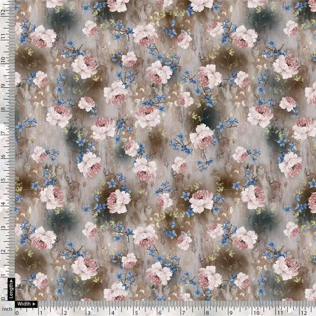 Oil Painted Cool Tiny Magnolia Digital Printed Fabric - Crepe - Image 4