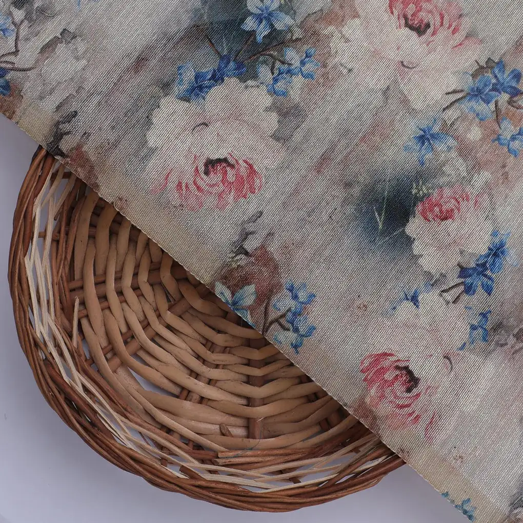 Oil Painted Cool Tiny Magnolia Digital Printed Fabric - Tusser Silk - Image 2