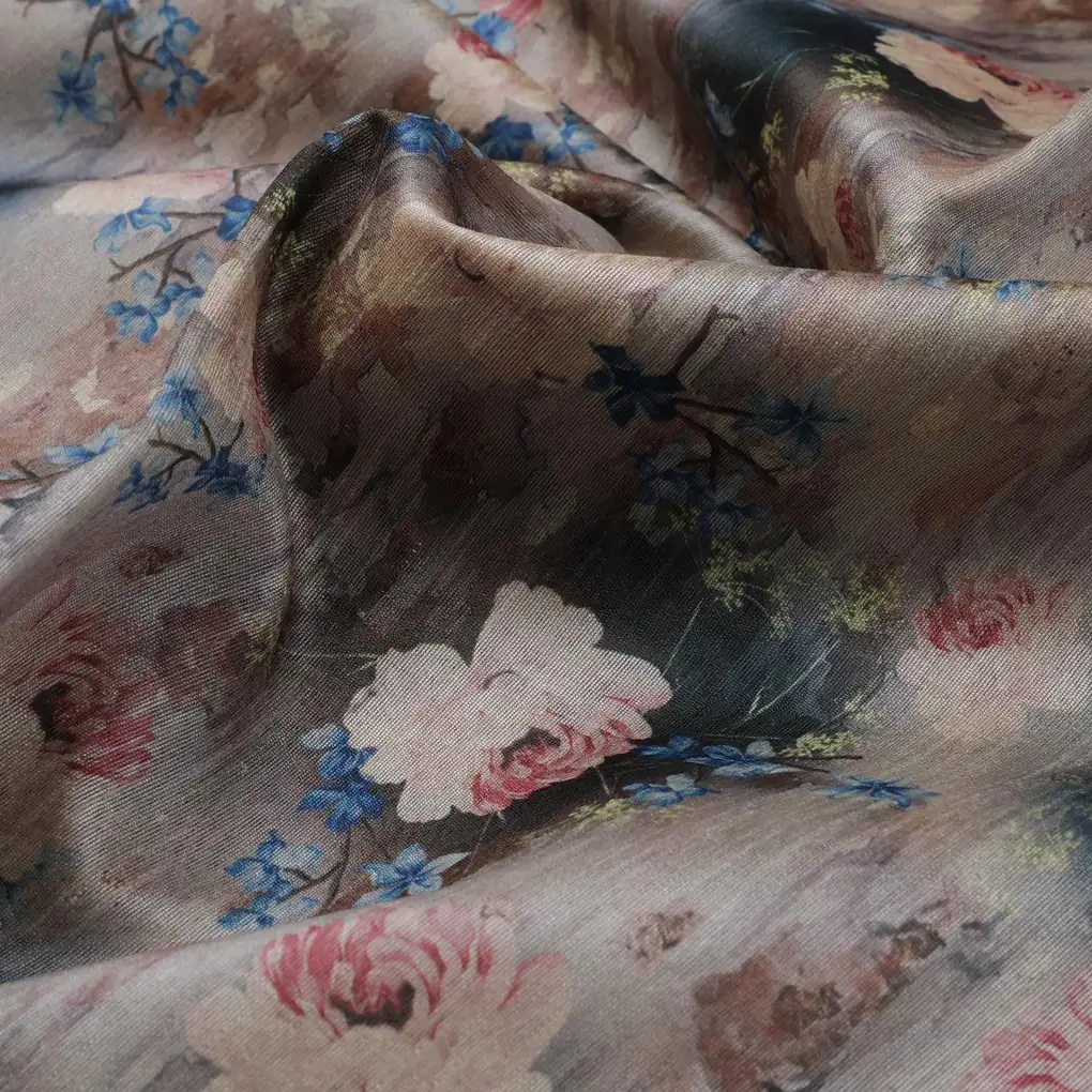 Oil Painted Cool Tiny Magnolia Digital Printed Fabric - Tusser Silk - Image 3
