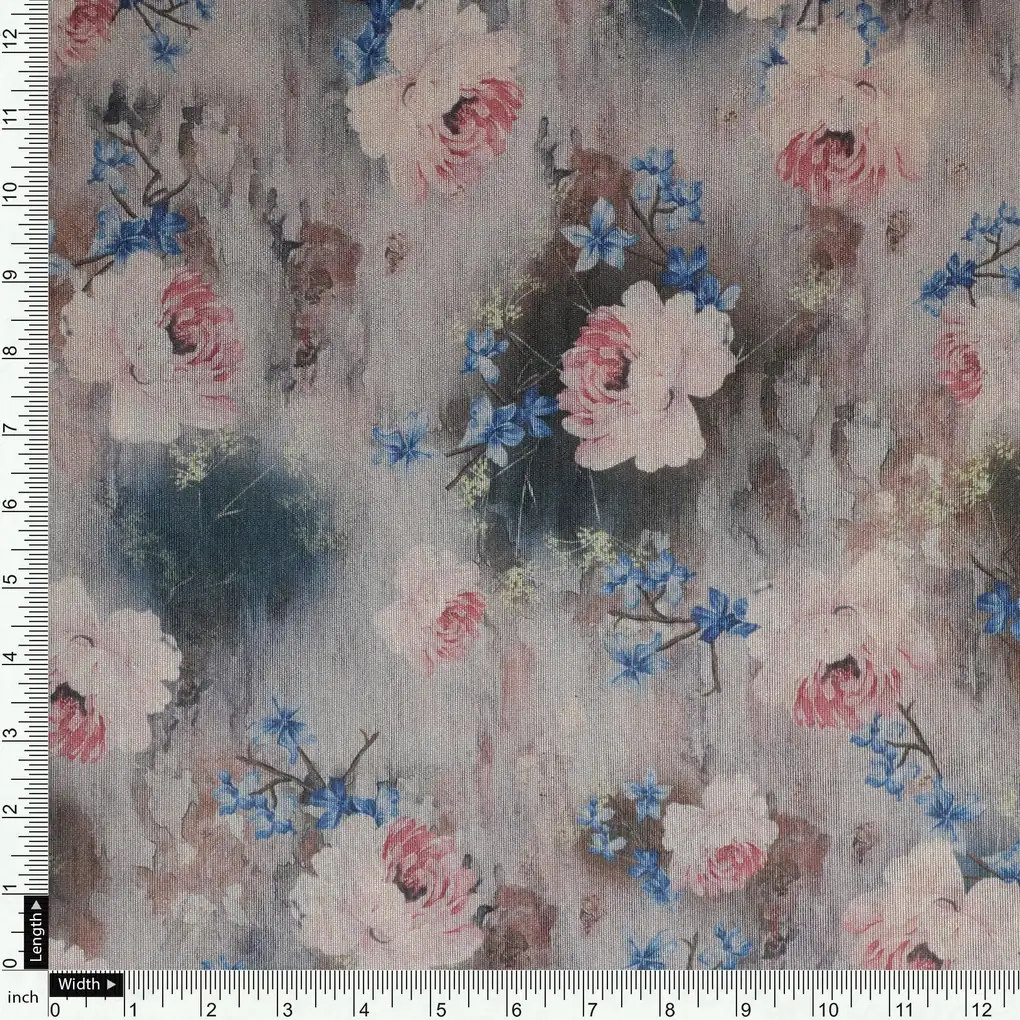 Oil Painted Cool Tiny Magnolia Digital Printed Fabric - Tusser Silk - Image 4