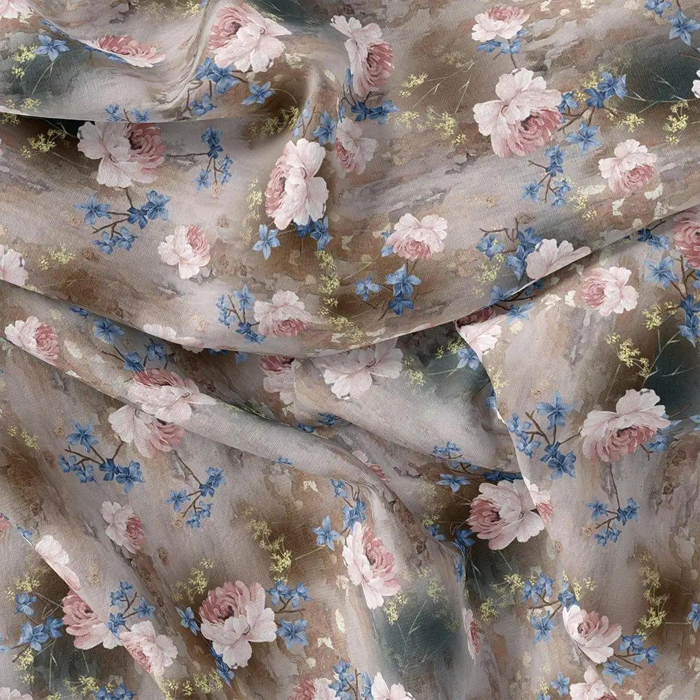 Oil Painted Cool Tiny Magnolia Digital Printed Fabric - Weightless - Image 3