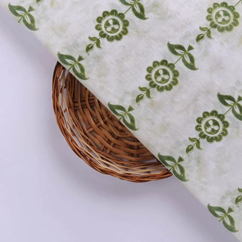 Olive Green Stylised Floral Stripe Chanderi Fabric - Image 2