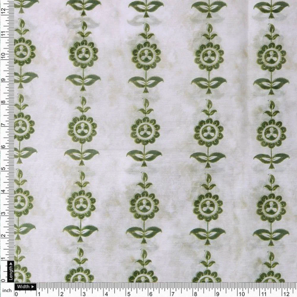 Olive Green Stylised Floral Stripe Chanderi Fabric - Image 4