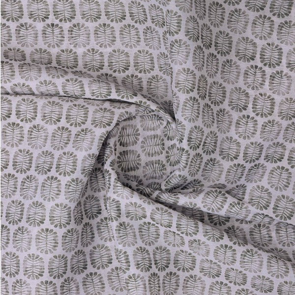 Olive Green Stylised Leaf Print Lightweight Chanderi Fabric - Image 3