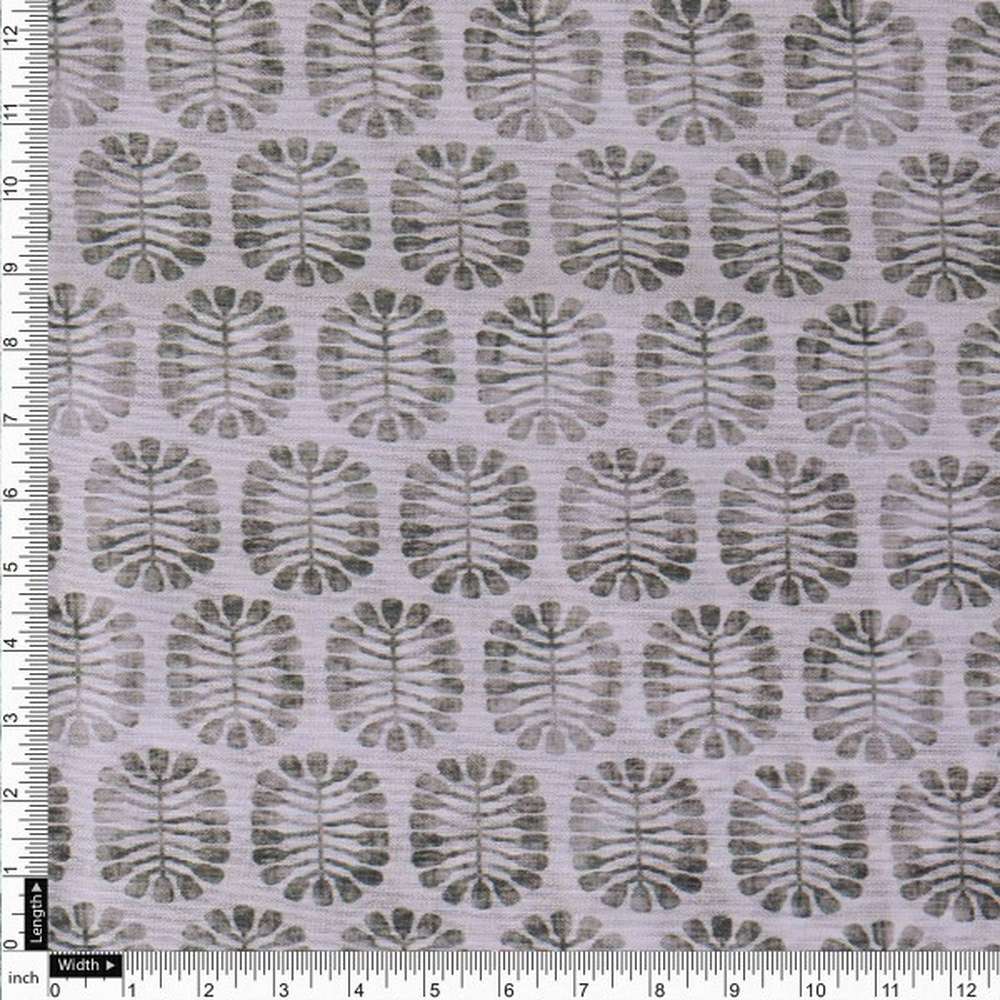 Olive Green Stylised Leaf Print Lightweight Chanderi Fabric - Image 4